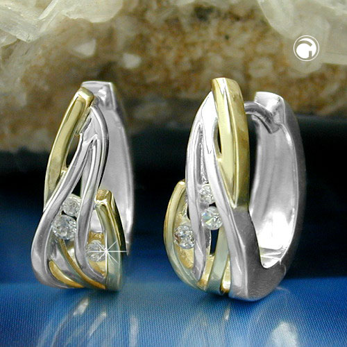 Boucles d'oreilles argent sterling bicolores diamantées et zirconias