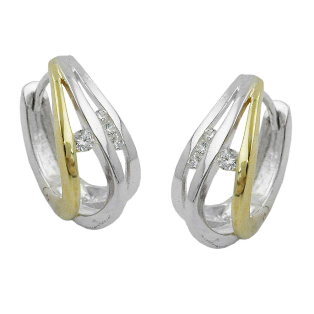 Boucles d'oreilles argent 925 bicolores avec zirconias