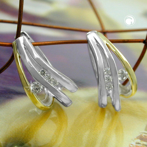 Créoles argent et or avec trois zirconias