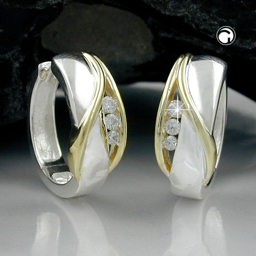 Boucles d'oreilles argent sterling bicolores zirconia de côté