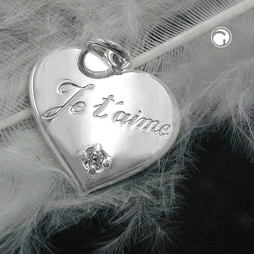 Bijou argent coeur romantique gravure je t'aime