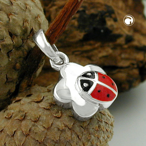 Pendentif argent sterling motif coccinelle fleur détail