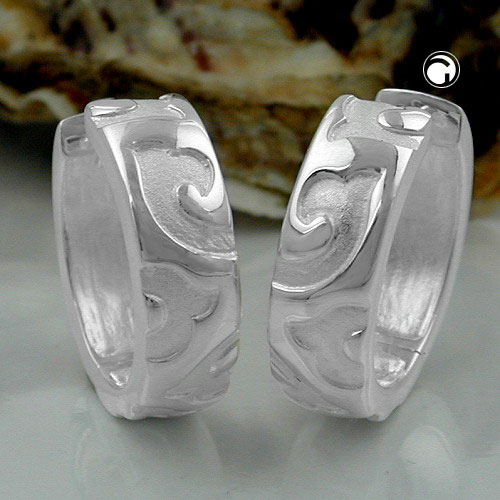 Créoles argent sterling à motif mi-mat mi-brillant