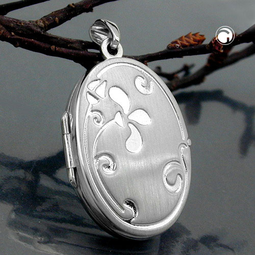 Pendentif médaillon argent sterling motif floral gravé fini mat