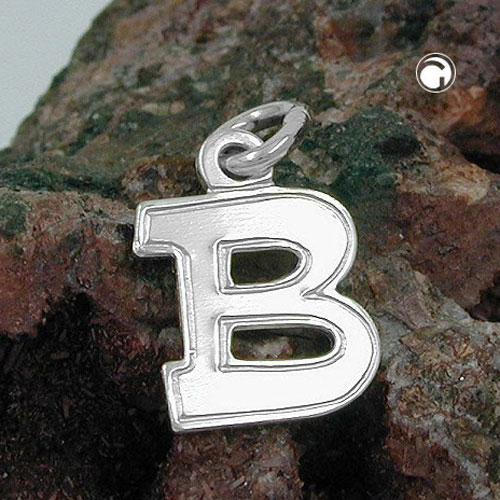 Lettre B pendentif argent sterling vue de face