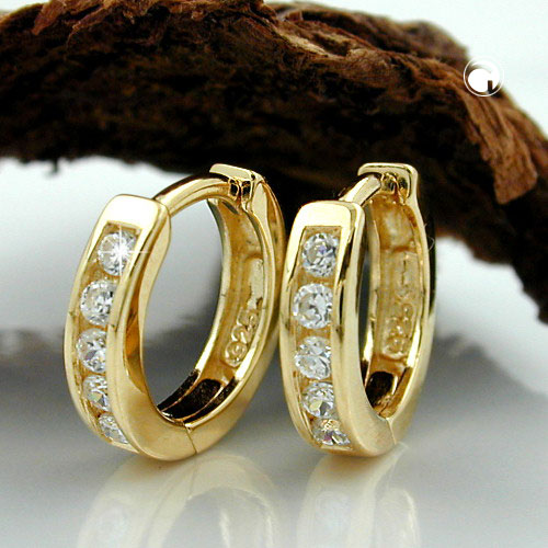 Paire de boucles d'oreilles en argent sterling plaqué or, ornées de zirconium