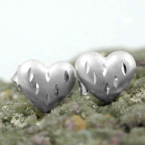 Clous d'oreilles argent sterling cœur mat diamant