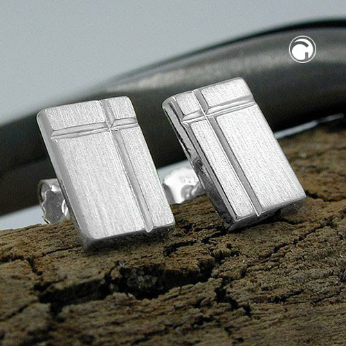 Paire de puces d'oreilles argent 925 forme croix carrée brillance mate