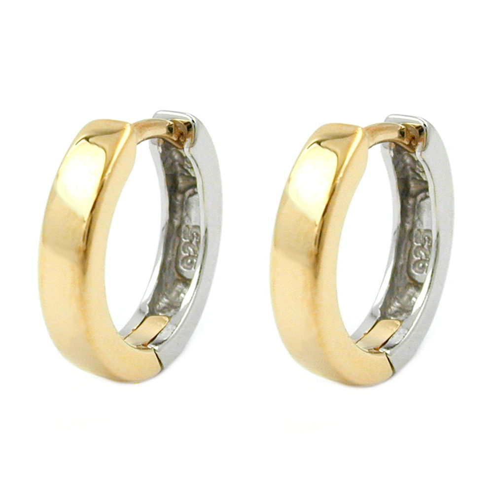 Boucles d'oreilles créoles argent 925 bicolore, diamètre 13 mm