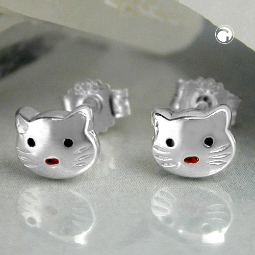 Paire de boucles d'oreilles argent sterling motif chat yeux noirs