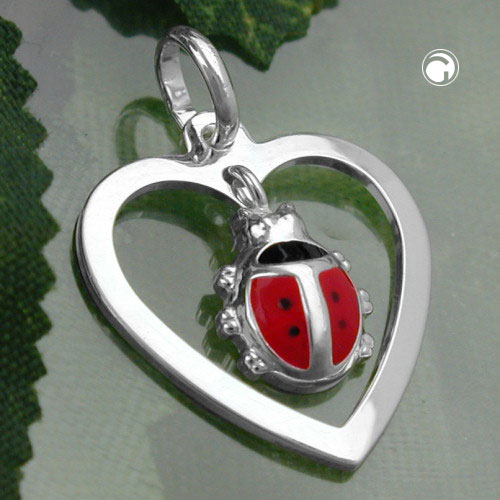 Vue rapprochée pendentif argent sterling coccinelle cœur