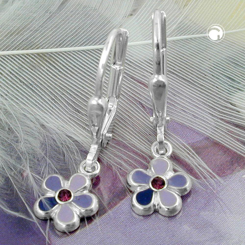 Paire de boucles d'oreilles argent motif floral coloré fermoir levier
