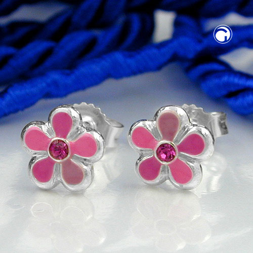 Paire de boucles d'oreilles argent sterling forme fleur pétales roses