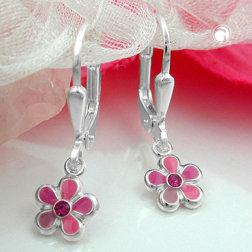 Paire de boucles d'oreilles argent sterling forme fleur pétales roses