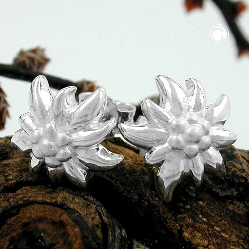 Paire de boucles d'oreilles argent sterling forme fleur edelweiss