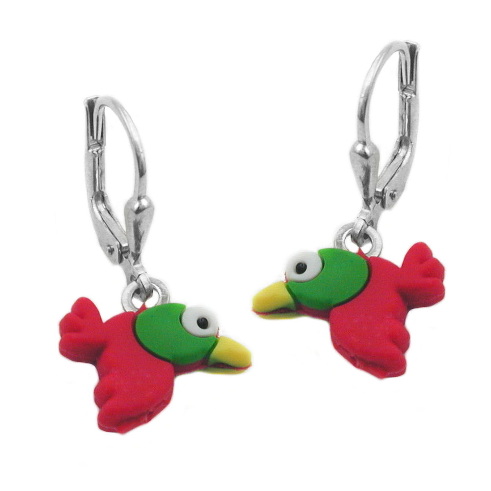 Boucles d'oreilles argent 925 oiseau coloré mousse