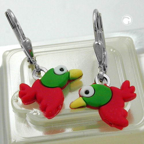 Paire de boucles d'oreilles argent oiseau multicolore