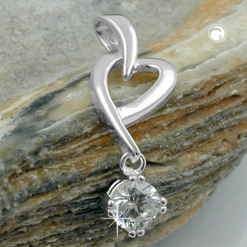 Pendentif argent sterling cœur orné d'un zirconia scintillant