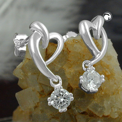 Paire de boucles d'oreilles argent sterling forme coeur et zircon
