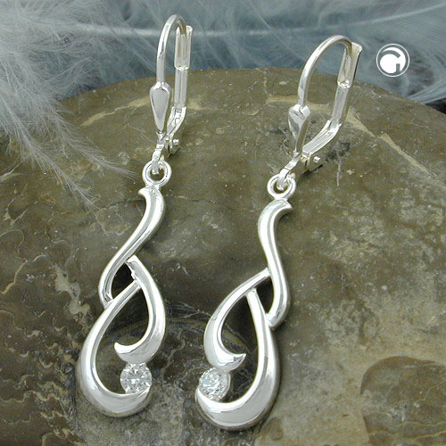 Paire de boucles d'oreilles argent sterling à pendentif, fermoir à levier