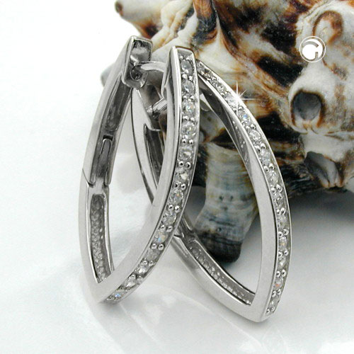 Créoles argent sterling zirconium design ovale