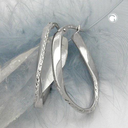 Paire de boucles d'oreilles argent 925 forme ovale vue de face