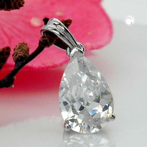 Bijou argent pendentif zirconium ovale vue de face