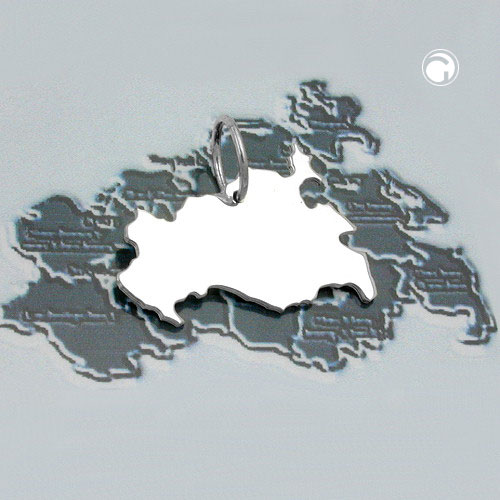 Pendentif argent sterling forme carte Allemagne Mecklembourg-Poméranie, surface mate