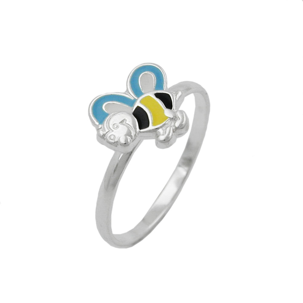 Bague argent 925 abeille émaillée bleu jaune enfant