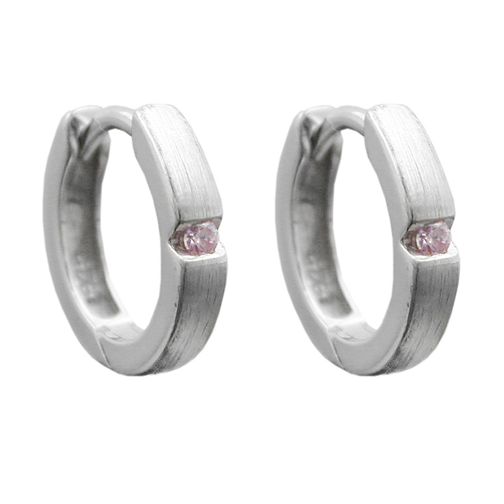 Boucles d'oreilles créoles argent 925 avec zircon rose