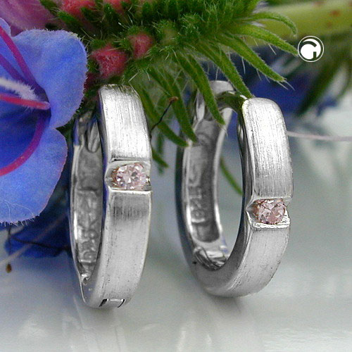 Paire de boucles d'oreilles argent sterling zircon rose finition mate