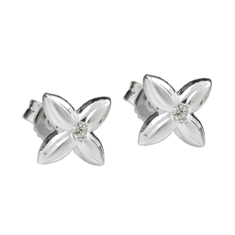 Boucles d'oreilles argent 925 fleur avec zirconium