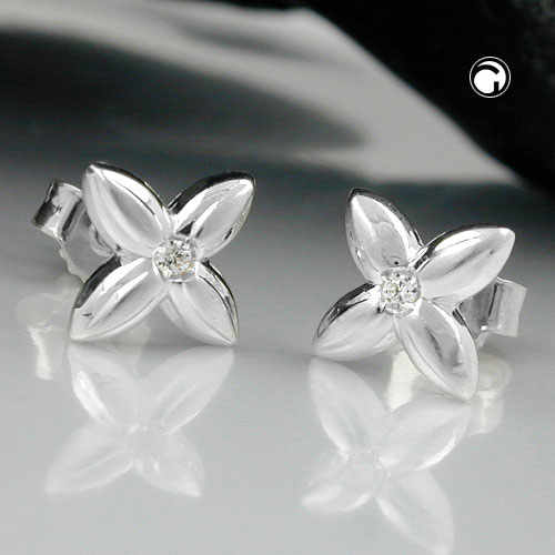 Studs argent fleur zirconium vue de face