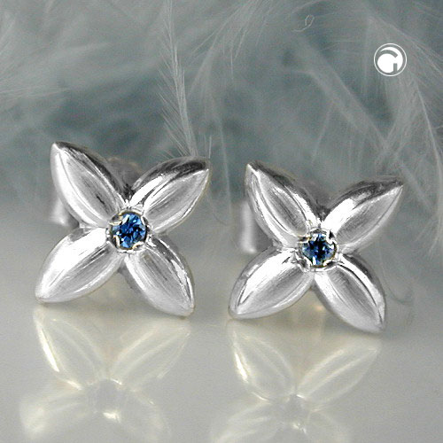 Studs argent forme fleur pierre bleue claire