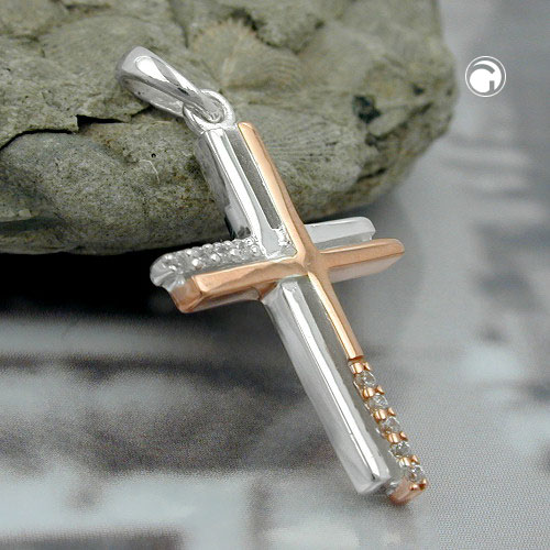 Pendentif croix bicolore en argent sterling vue de face