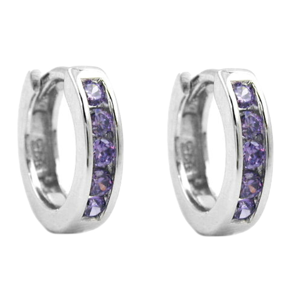 Boucles d'oreilles créoles argent 925 zirconium violet