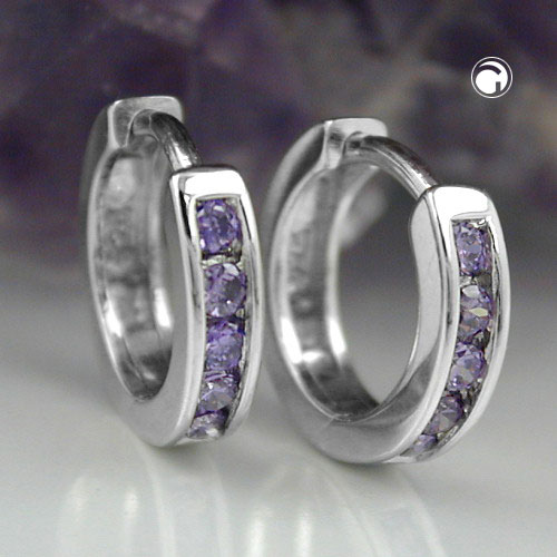 Créoles argent sterling zirconium violet améthyste
