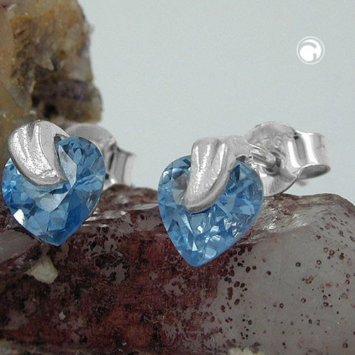 Paire de studs argent et pierre bleue aigue-marine