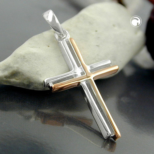Pendentif croix argent sterling deux tons, détail des finitions