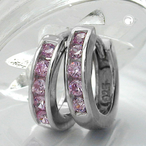 Créoles argent zircon rose vue de face