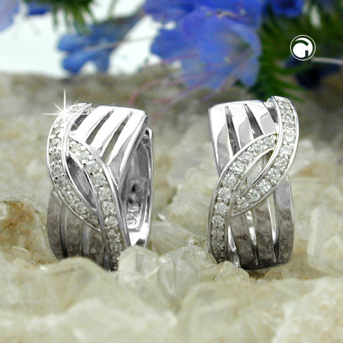 Créoles argent sterling zirconium blanc design croisé