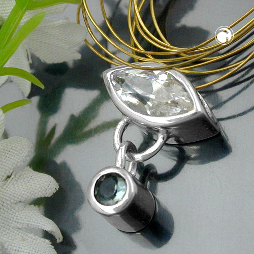 Pendentif argent sterling design chic aigue-marine zirconium