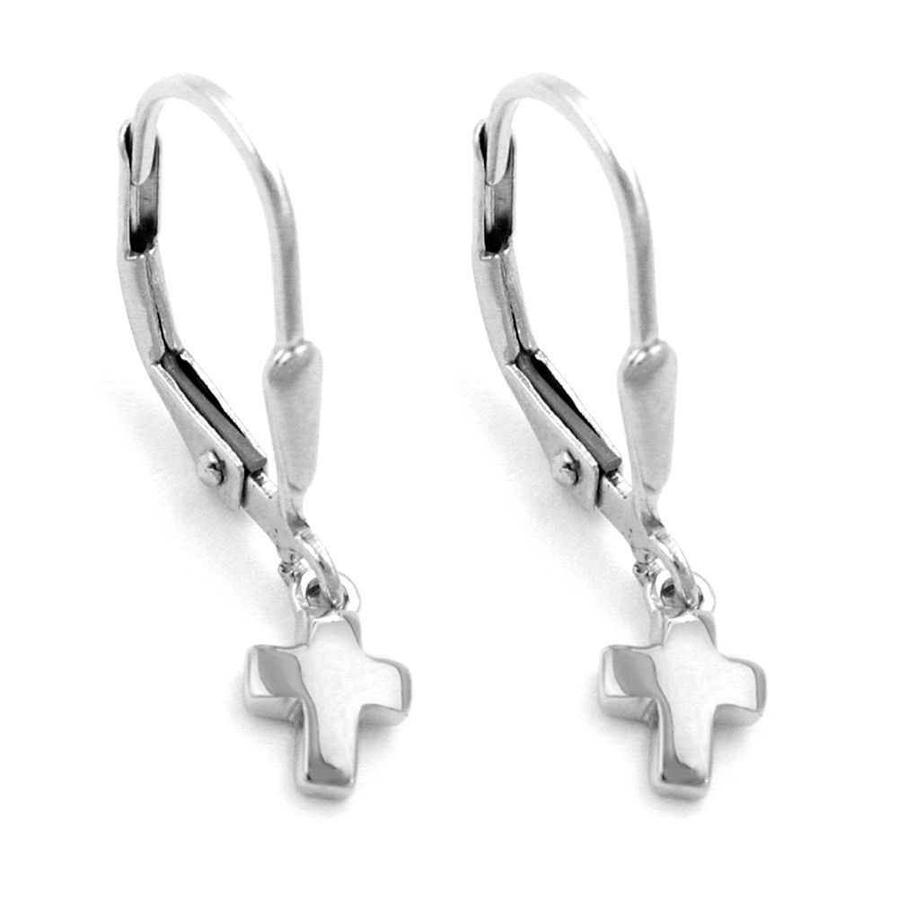 Boucles d'oreilles argent 925 croix avec fermoir levier