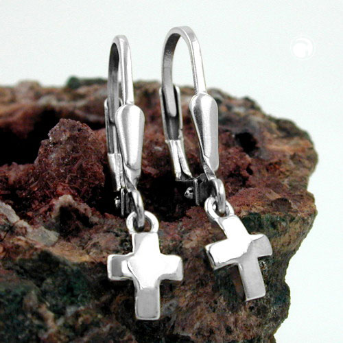 Paire de boucles d'oreilles en argent sterling forme croix rhodiées