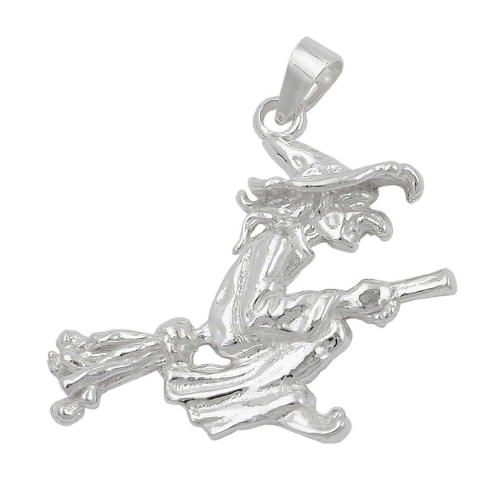 Pendentif sorcière argent 925, vue avant