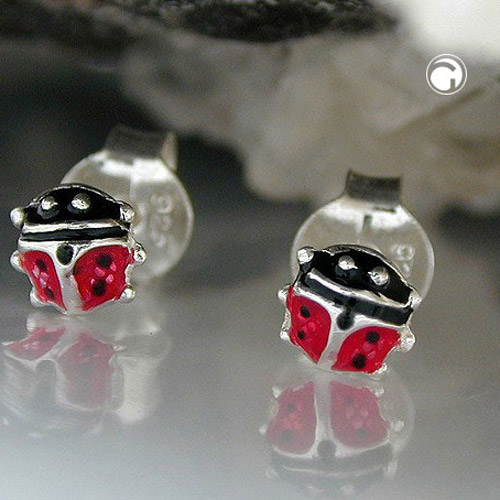 Paire de boucles d'oreilles argent coccinelle vue de dessus