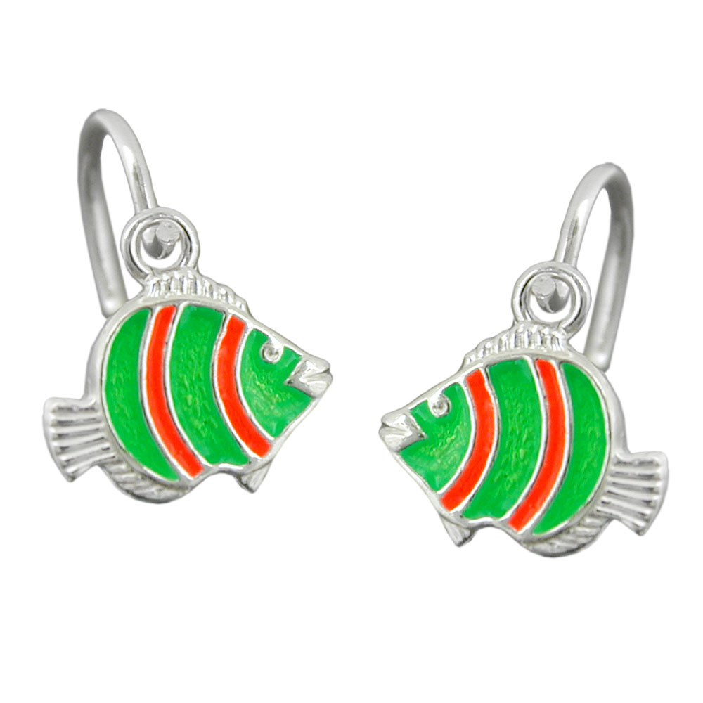 Boucles d'oreilles argent 925 poisson clown laqué