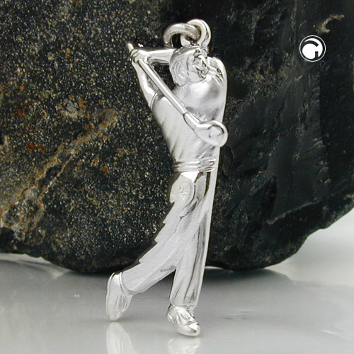 Pendentif argent golfeur sur fond blanc