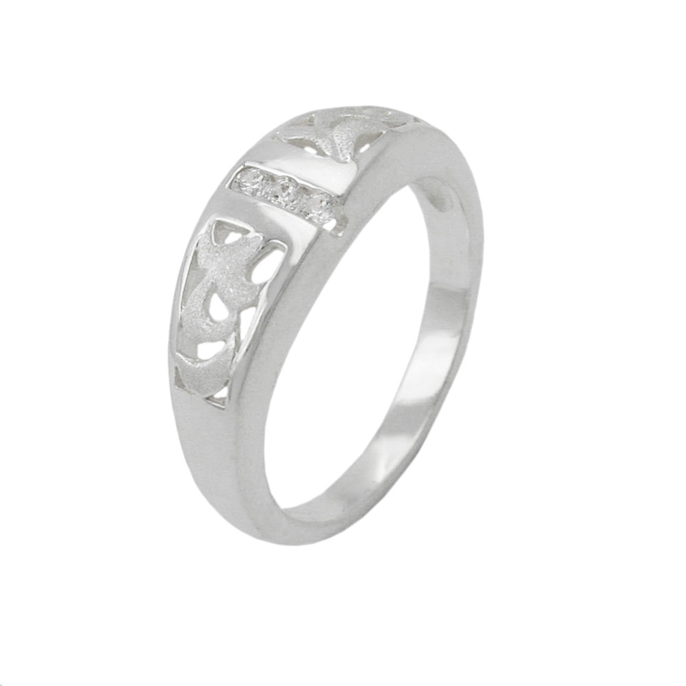 Bague argent 925 avec zirconites et motif feuille