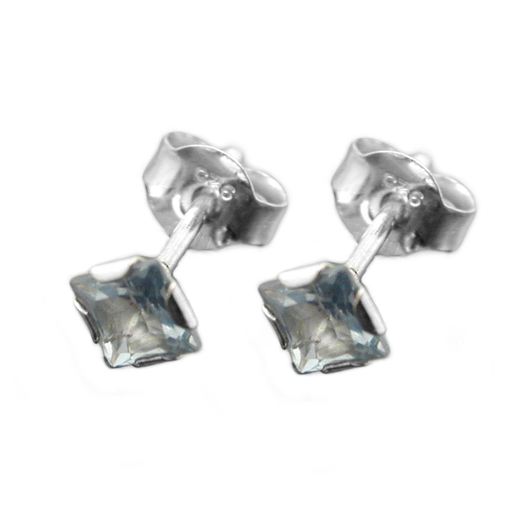 Boucles d'oreilles argent 925 cristal aquamarine carré